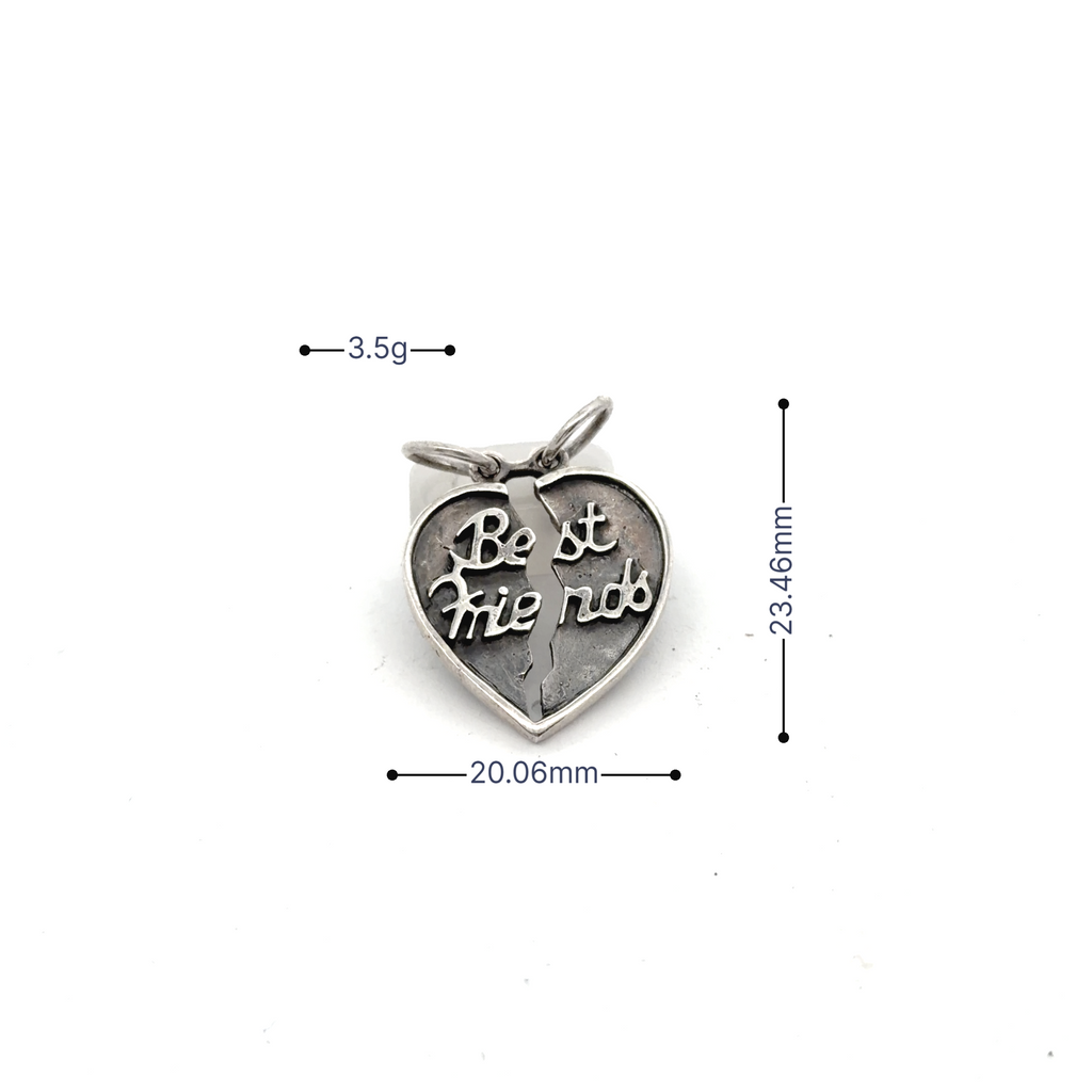 92.5 Sterling Silver Best Friends Broken Heart Pendant Charm With Cotton Cord
