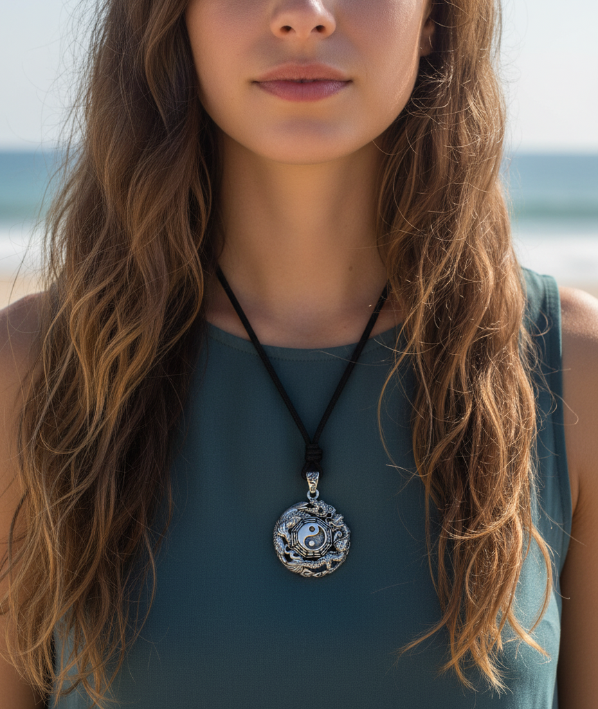 Phoenix Dragon Yin Yang 92.5 Sterling Silver Golden Brass Pewter Necklace Pendant