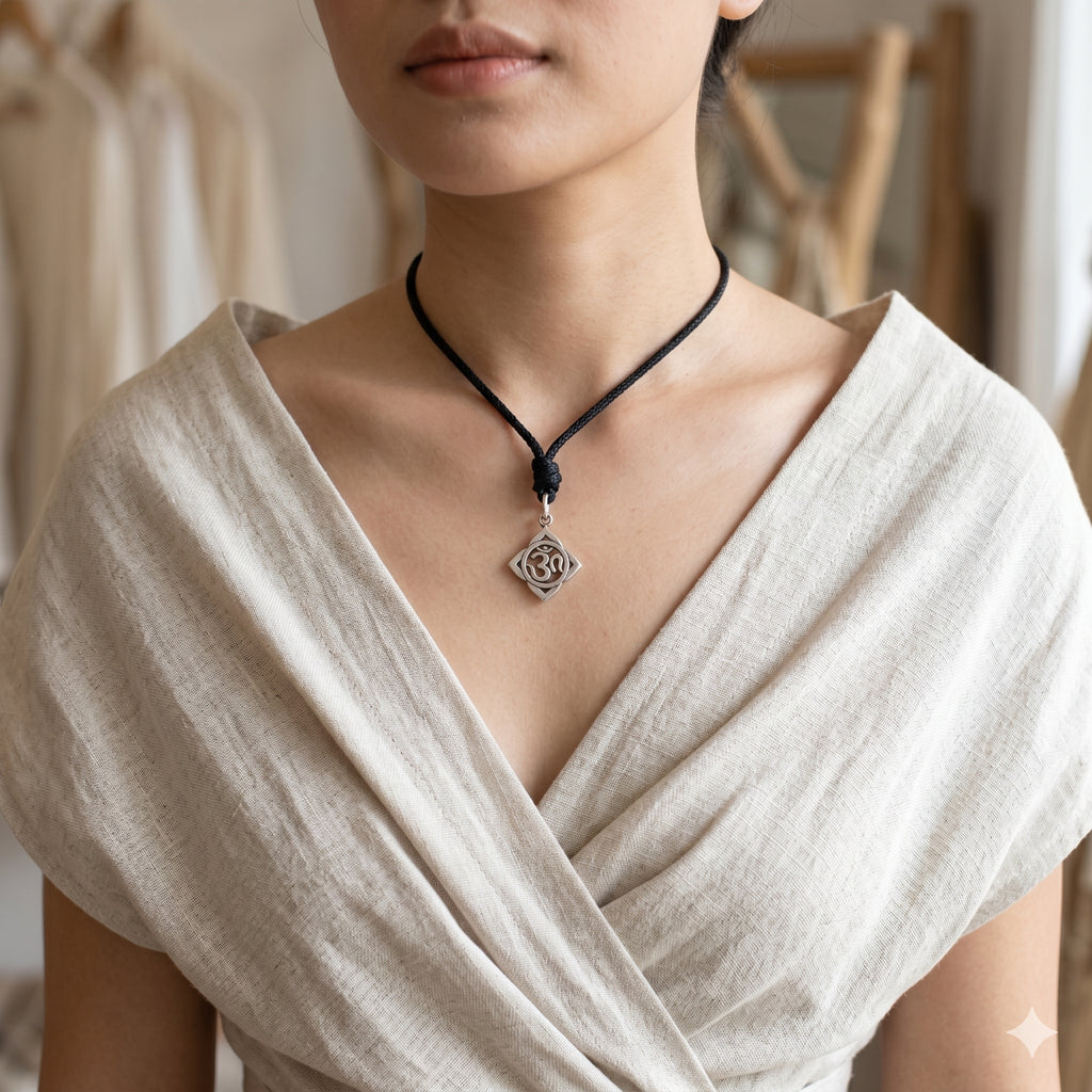 Trendy Hindu Word Om Ohm 92.5 Sterling Silver Pewter Brass Necklace Pendant Jewelry