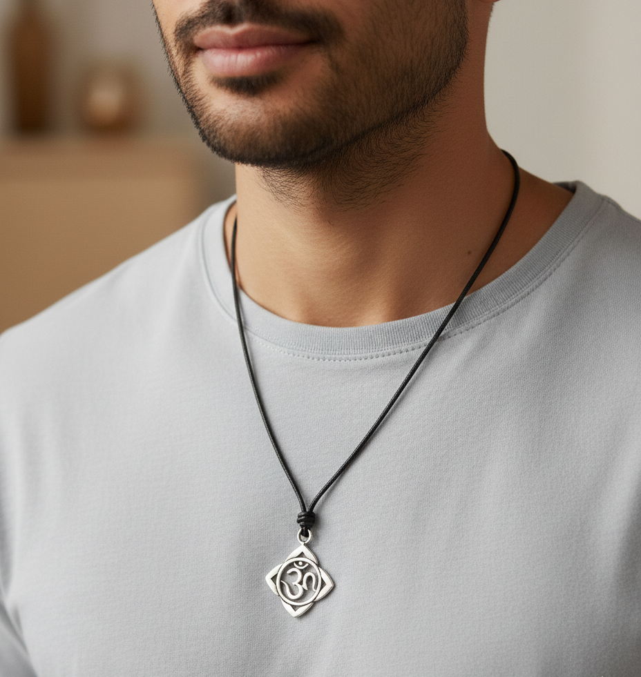 Trendy Hindu Word Om Ohm 92.5 Sterling Silver Pewter Brass Necklace Pendant Jewelry