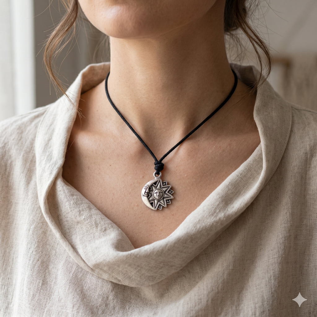Sun and Moon 92.5 Sterling Silver Pewter Brass Necklace Pendant Jelwery