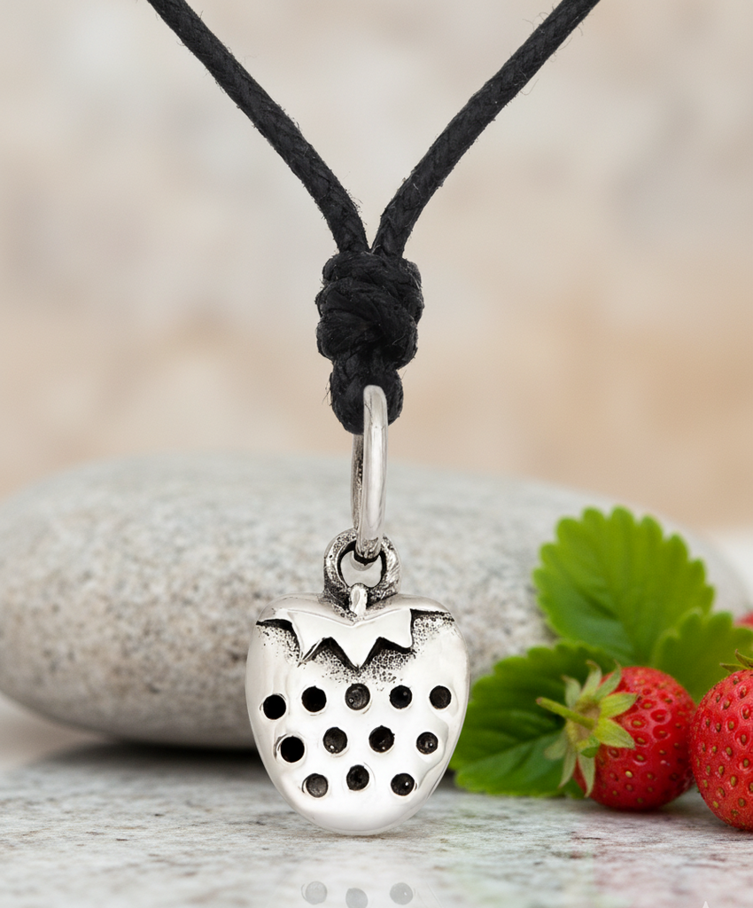 Strawberry Fruit 92.5 Sterling Silver Pewter Brass Necklace Pendant Jewelry