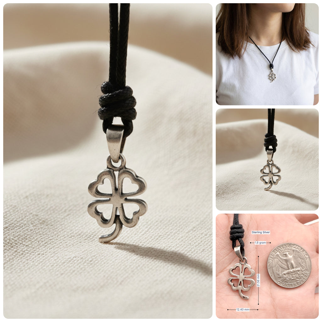 Four Leaf Clover Sterling-silver Pewter Gold Brass Charm Necklace Pendant Jewelry