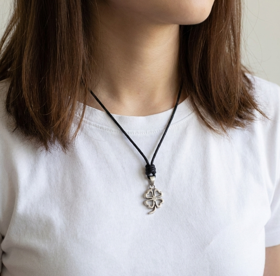 Four Leaf Clover Sterling-silver Pewter Gold Brass Charm Necklace Pendant Jewelry