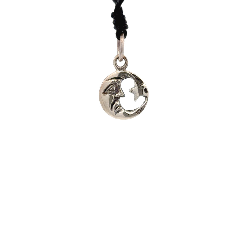 Moon & Star Silver Pewter Sterling Silver Charm Necklace Pendant Jewelry With Cotton Cord