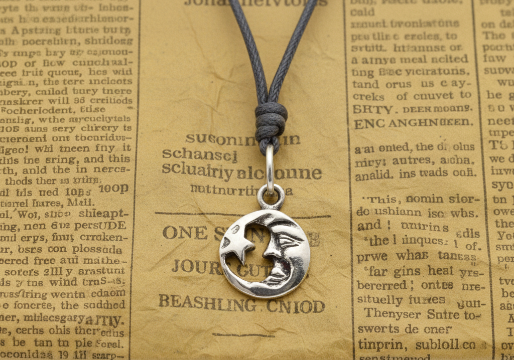 Moon & Star Silver Pewter Sterling Silver Charm Necklace Pendant Jewelry With Cotton Cord