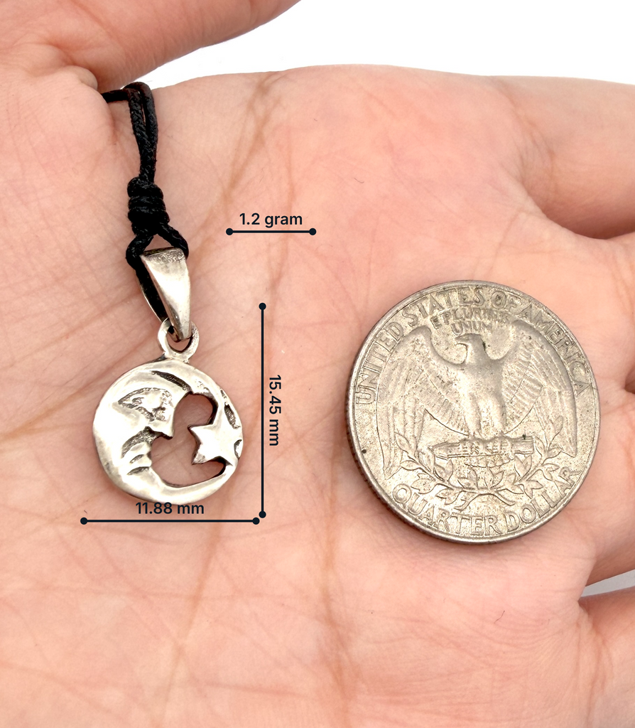 Moon & Star Silver Pewter Sterling Silver Charm Necklace Pendant Jewelry With Cotton Cord