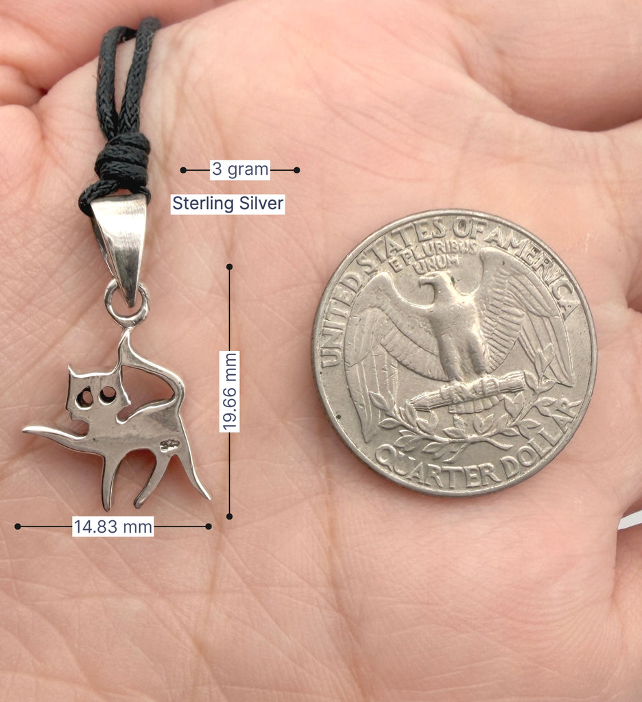 Cat Feline Silver Pewter Sterling Silver Charm Necklace Pendant Jewelry With Cotton Cord