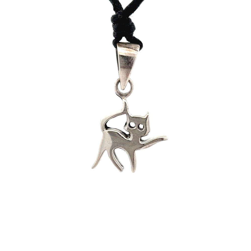 Cat Feline Silver Pewter Sterling Silver Charm Necklace Pendant Jewelry With Cotton Cord