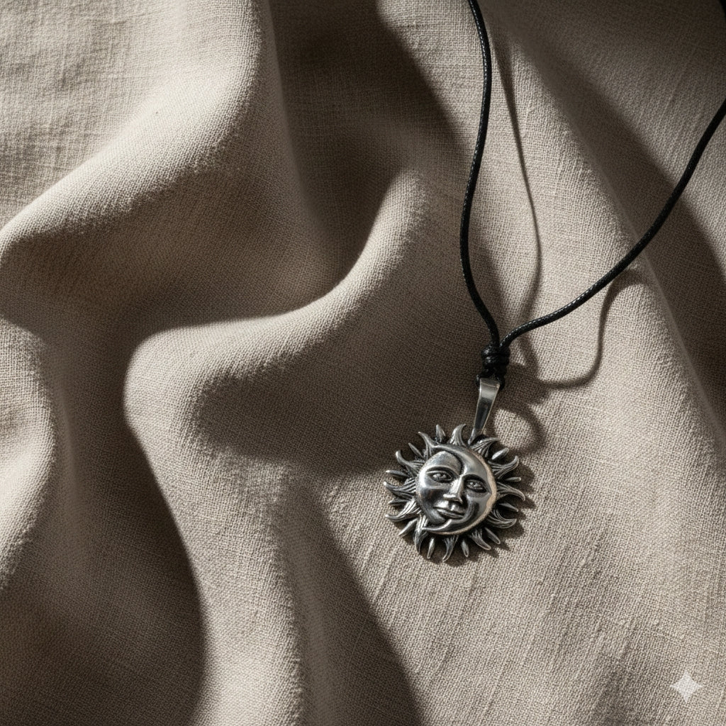 Ying Yang Sun & Moon 92.5 Sterling Silver Brass Charm Necklace Pendant Jewelry
