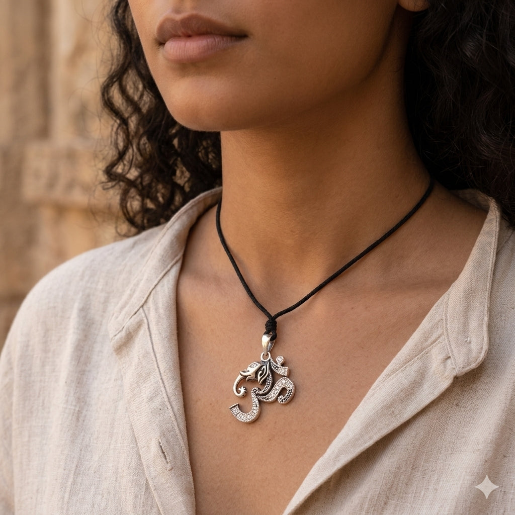 Hindu Ohm Aum Om Handcrafted Silver Pewter Brass Charm Necklace Pendant Jewelry