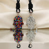 Hamsa Hand multi color 92.5 Sterling Silver Pewter Necklace Pendant Jewelry.