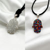 Hamsa Hand multi color 92.5 Sterling Silver Pewter Necklace Pendant Jewelry.