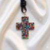 Elegant Multicolor Rhinestone Cross Charm 92.5 Sterling Silver  Necklace Pendant Jewelry