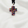 Elegant Multicolor Rhinestone Cross Charm 92.5 Sterling Silver  Necklace Pendant Jewelry