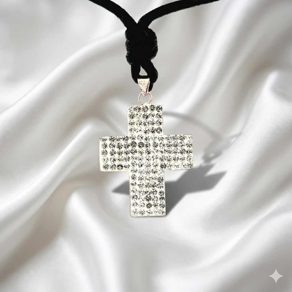 Elegant Multicolor Rhinestone Cross Charm 92.5 Sterling Silver  Necklace Pendant Jewelry