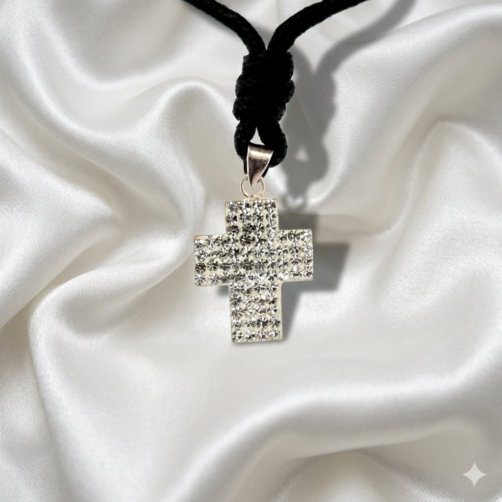 Elegant Multicolor Rhinestone Cross Charm 92.5 Sterling Silver  Necklace Pendant Jewelry