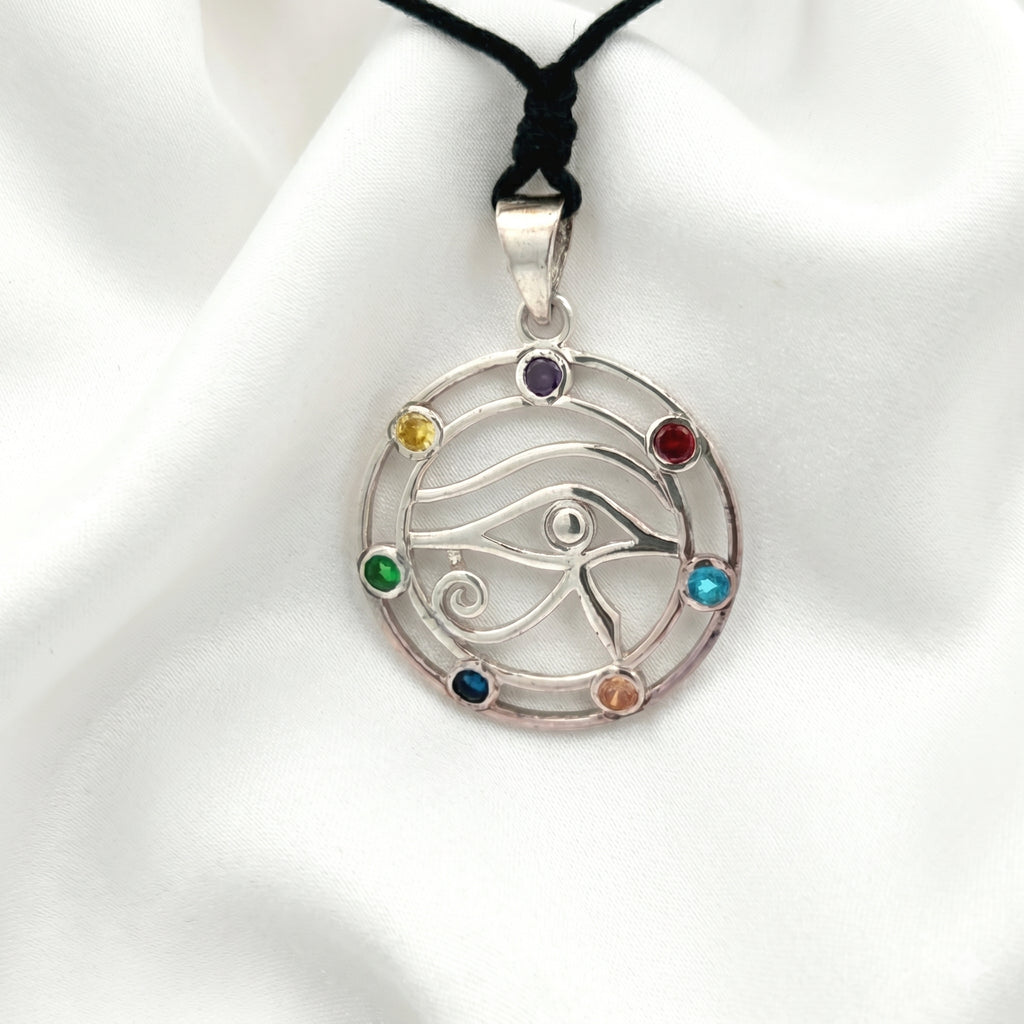 Crystal Eye of Ra 92.5 Sterling Silver Pewter Brass Necklace Pendant Jewelry