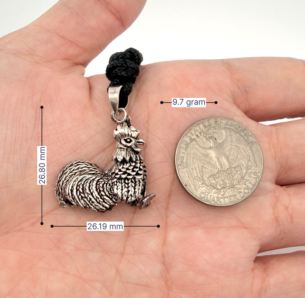 925 Sterling Silver Designer Textured Rooster Movement Pendant