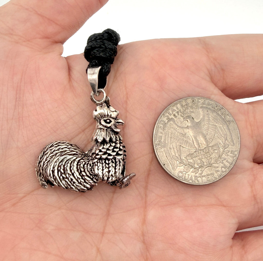 925 Sterling Silver Designer Textured Rooster Movement Pendant