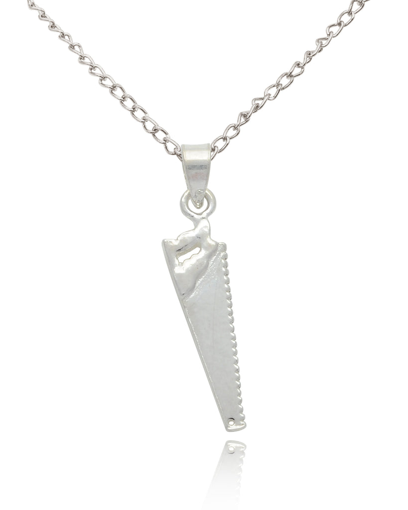 Hand Saw 92.5 Sterling Silver Gold Brass Necklace Pendant Jewelry