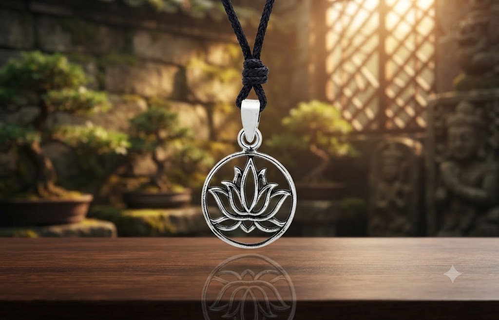 Lotus 92.5 Sterling Silver Pewter Brass Round Charm Necklace Pendant Jewelry