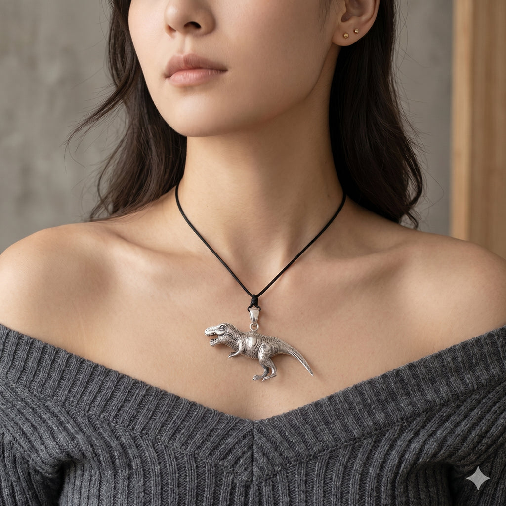 Tyrannosaurus Rex T-Rex 925 Sterling Silver Gold Brass Charm Necklace Pendant Jewelry