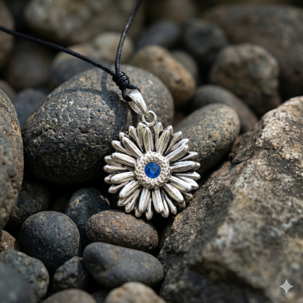 Daisy Flower 92.5 Sterling Silver  Brass Charm Necklace Pendant Jewelry