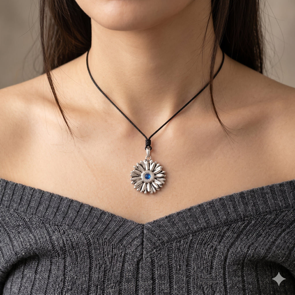 Daisy Flower 92.5 Sterling Silver  Brass Charm Necklace Pendant Jewelry