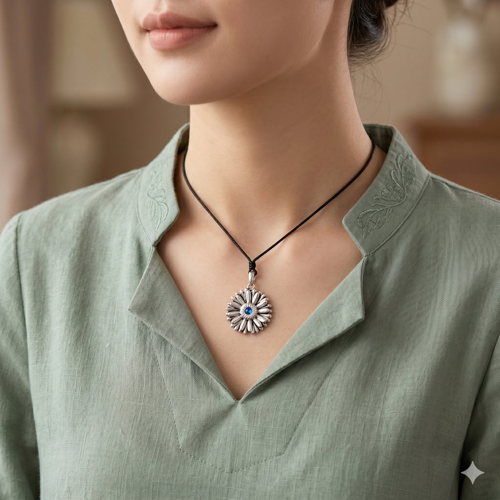 Daisy Flower 92.5 Sterling Silver  Brass Charm Necklace Pendant Jewelry