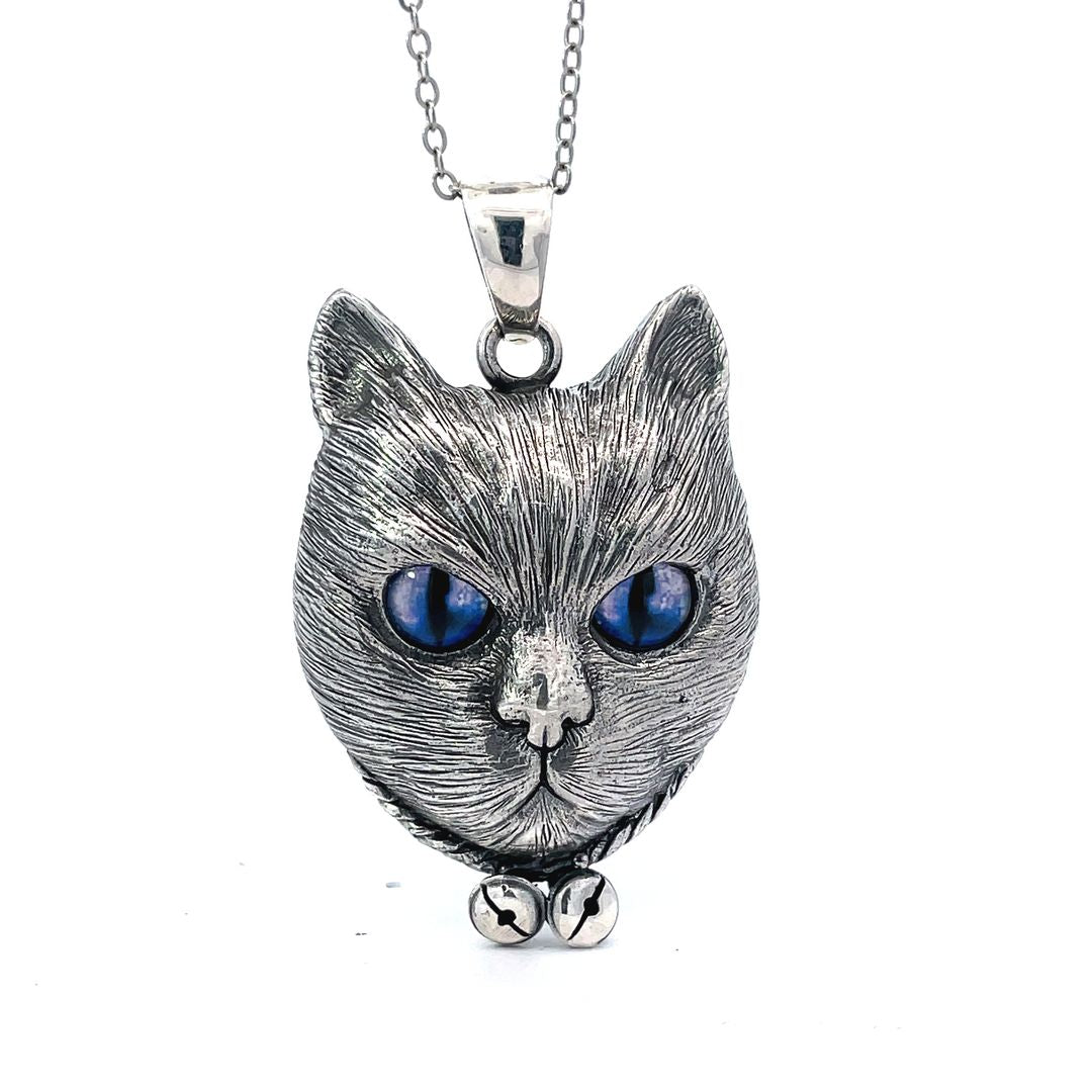 Gorgeous Cat Galaxy Eyes Large Size Sterling Silver Pendant Necklace