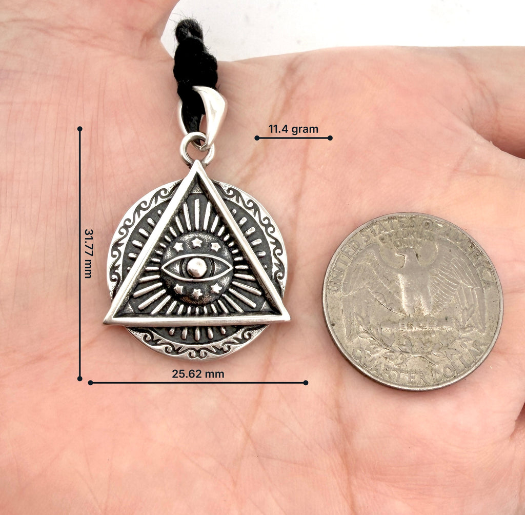 Evil Eye Retro Punk Style Round Triangle Pendant Men and Women Sterling Silver Brass Pendant Necklace