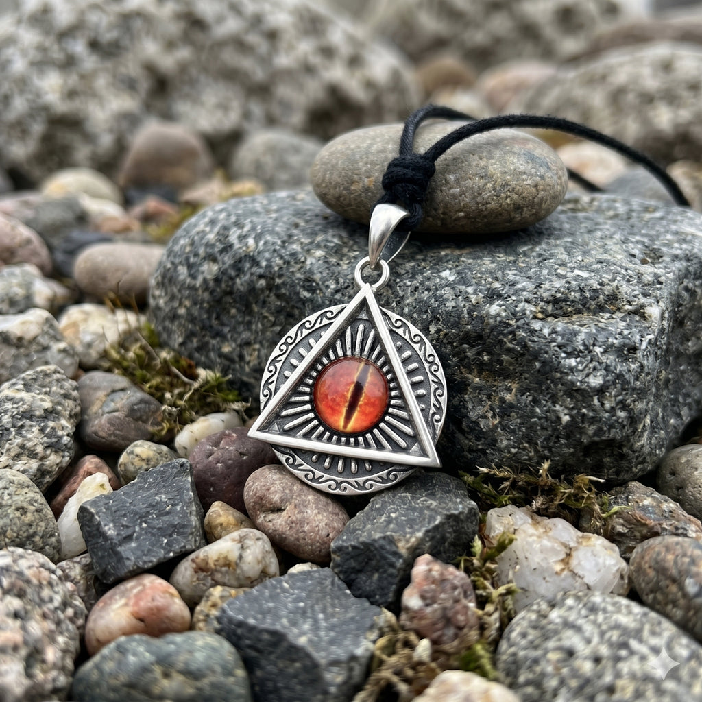 Evil Eye Retro Punk Style Round Triangle Pendant Men and Women Sterling Silver Brass Pendant Necklace
