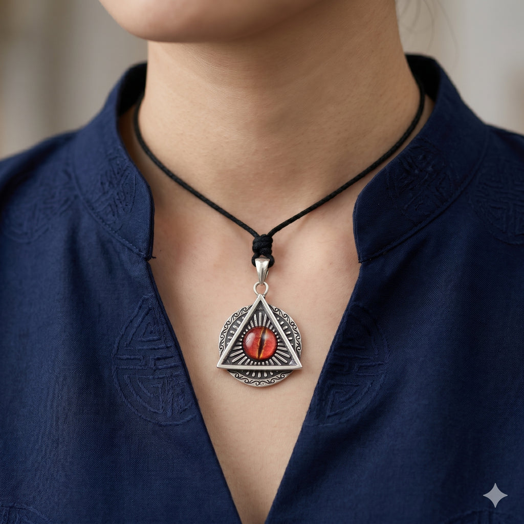 Evil Eye Retro Punk Style Round Triangle Pendant Men and Women Sterling Silver Brass Pendant Necklace