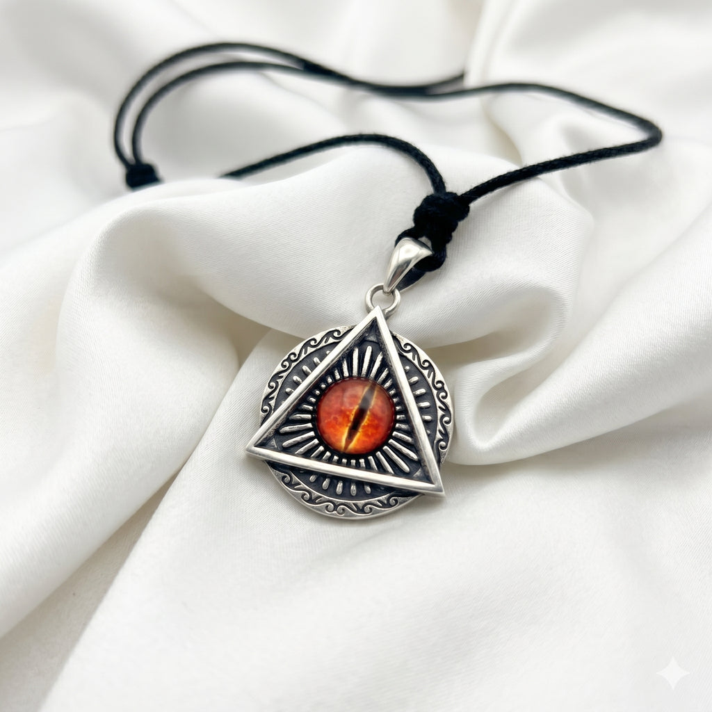 Evil Eye Retro Punk Style Round Triangle Pendant Men and Women Sterling Silver Brass Pendant Necklace