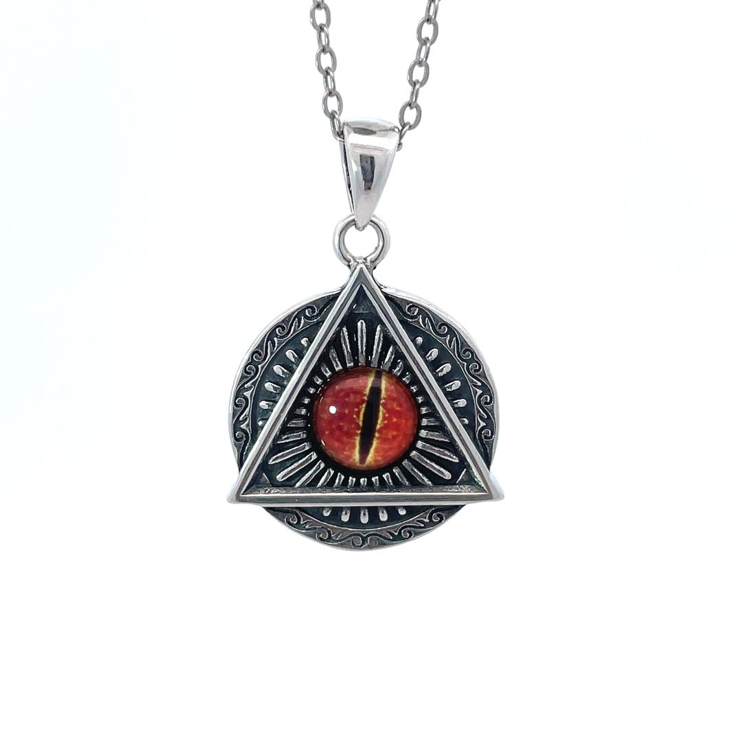 Evil Eye Retro Punk Style Round Triangle Pendant Men and Women Sterling Silver Pendant Necklace