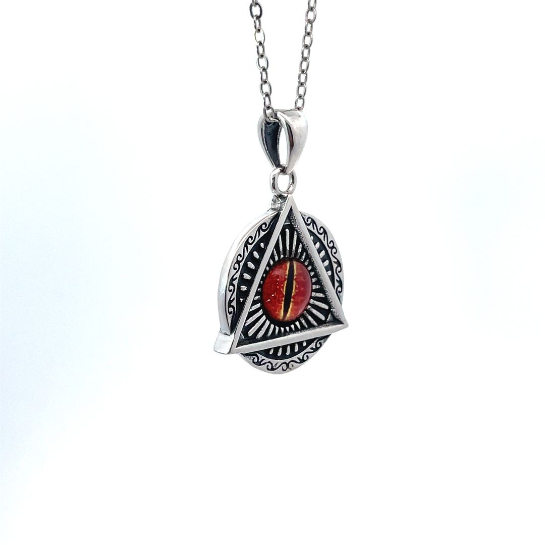 Evil Eye Retro Punk Style Round Triangle Pendant Men and Women Sterling Silver Pendant Necklace