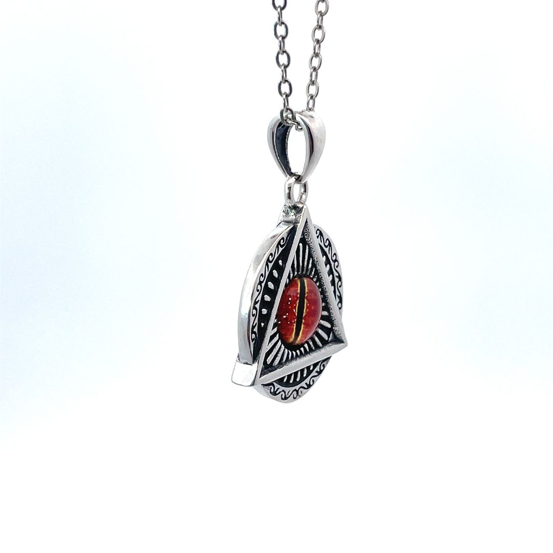 Evil Eye Retro Punk Style Round Triangle Pendant Men and Women Sterling Silver Pendant Necklace