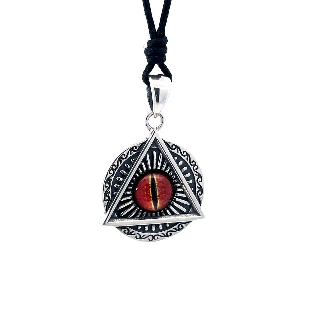 Evil Eye Retro Punk Style Round Triangle Pendant Men and Women Sterling Silver Pendant Necklace