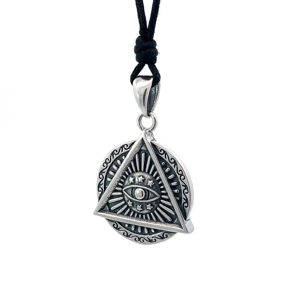 Evil Eye Retro Punk Style Round Triangle Pendant Men and Women Sterling Silver Brass Pendant Necklace