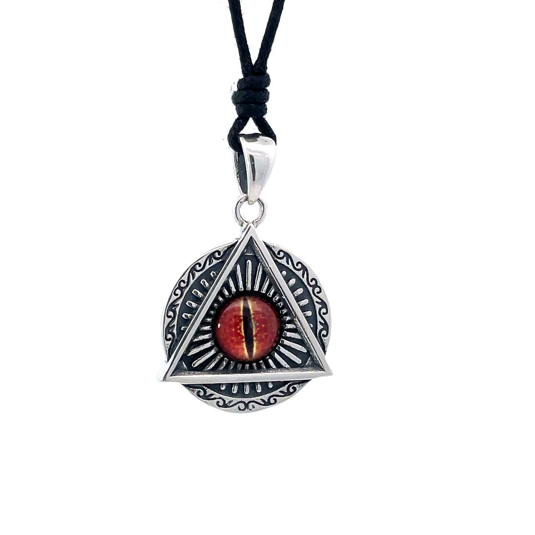Evil Eye Retro Punk Style Round Triangle Pendant Men and Women Sterling Silver Pendant Necklace