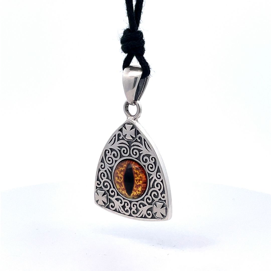 Stone Pattern Triangle Demon Eye Sterling Silver Pendant Necklace