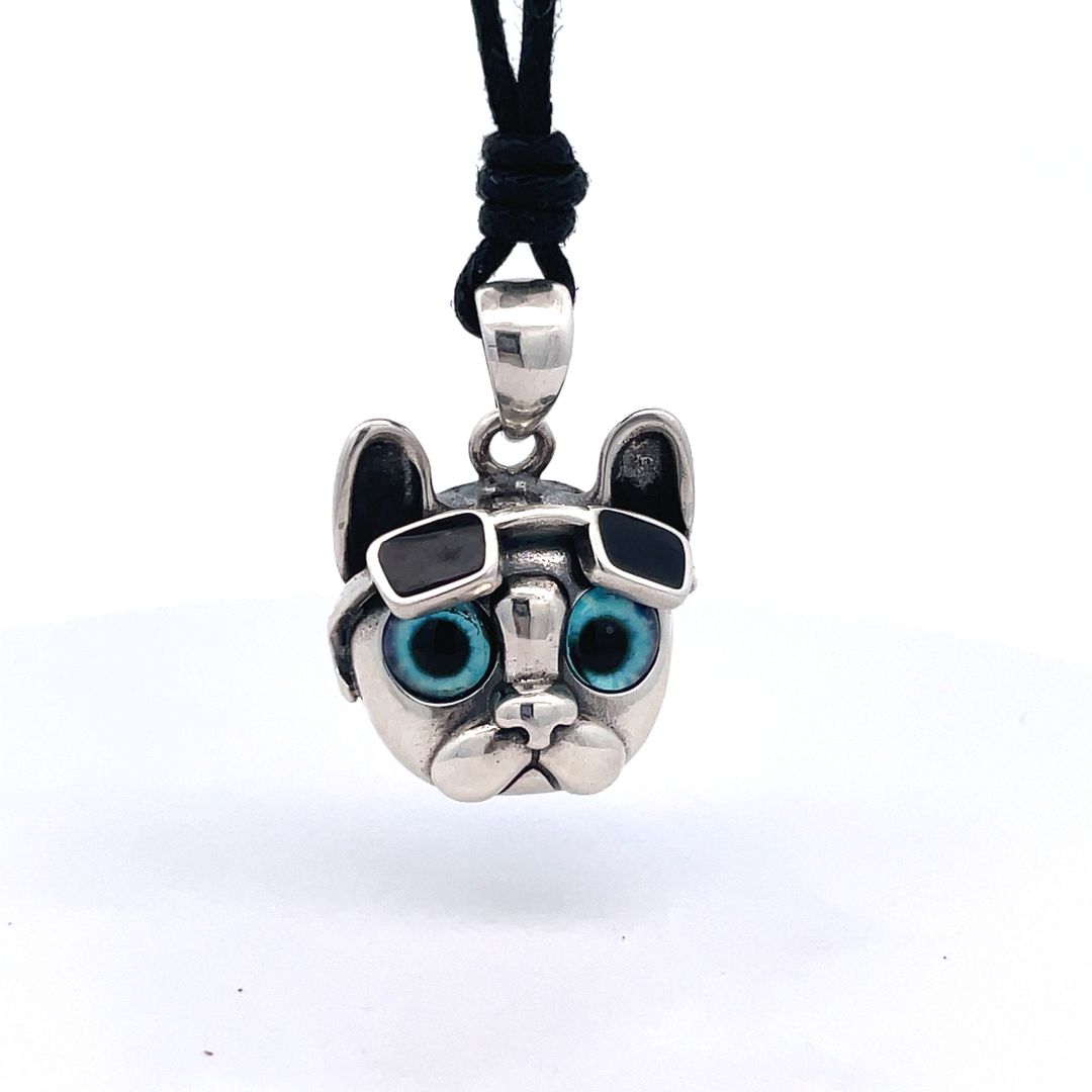 Retro Light Luxury Niche Glasses Puppy Pitbull Sterling Silver Pendant Necklace