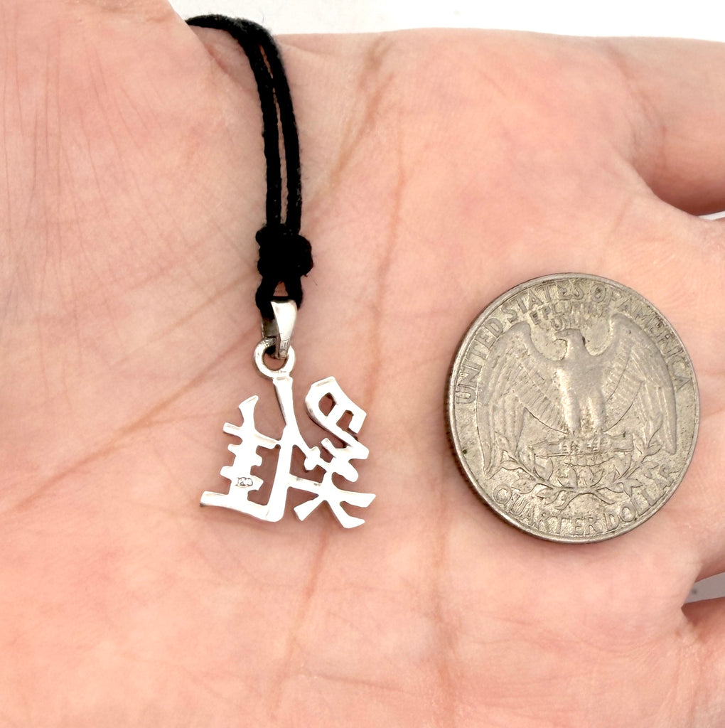 Zodiac Chinese Text Silver Pewter Charm Necklace Pendant Jewelry
