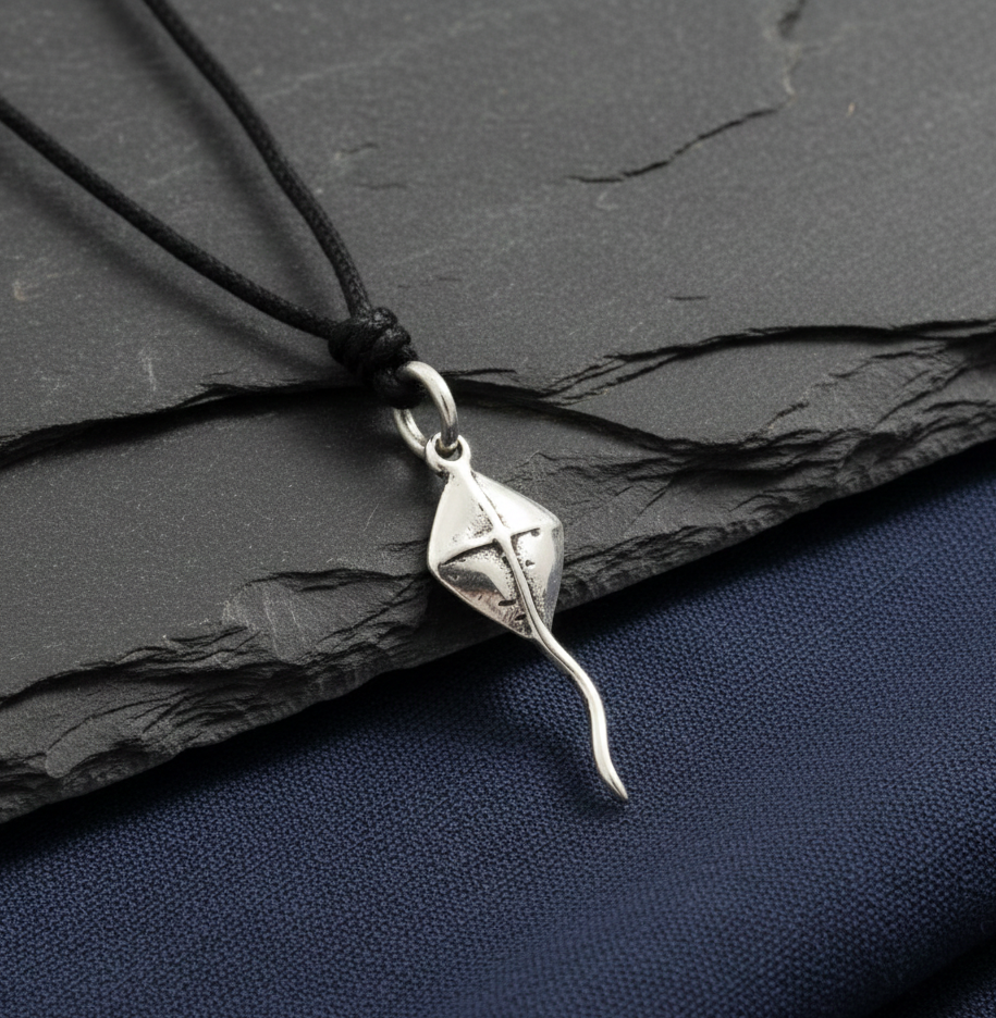 Kite Flyer Brass Charm Sterling Silver Necklace Pendant Jewelry With Cotton Cord