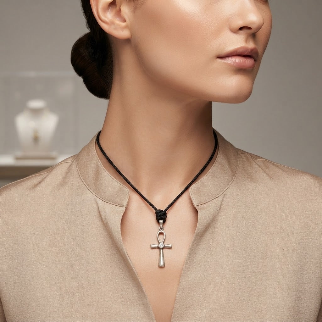 Egyptian Ankh 92.5 Sterling Silver Charm Necklace Pendant Jewelry