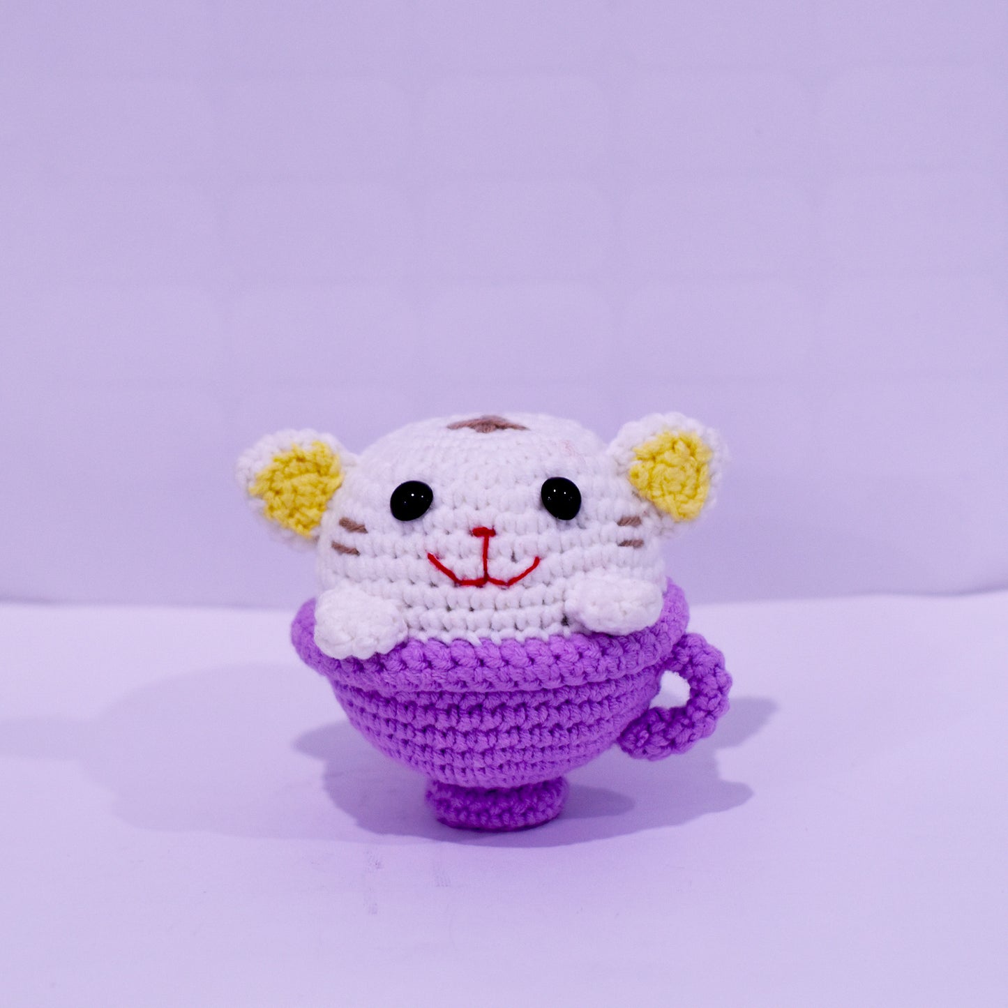 Cat Relaxing In A Tea Cup Handmade Amigurumi Stuffed Toy Knit Crochet Doll VAC