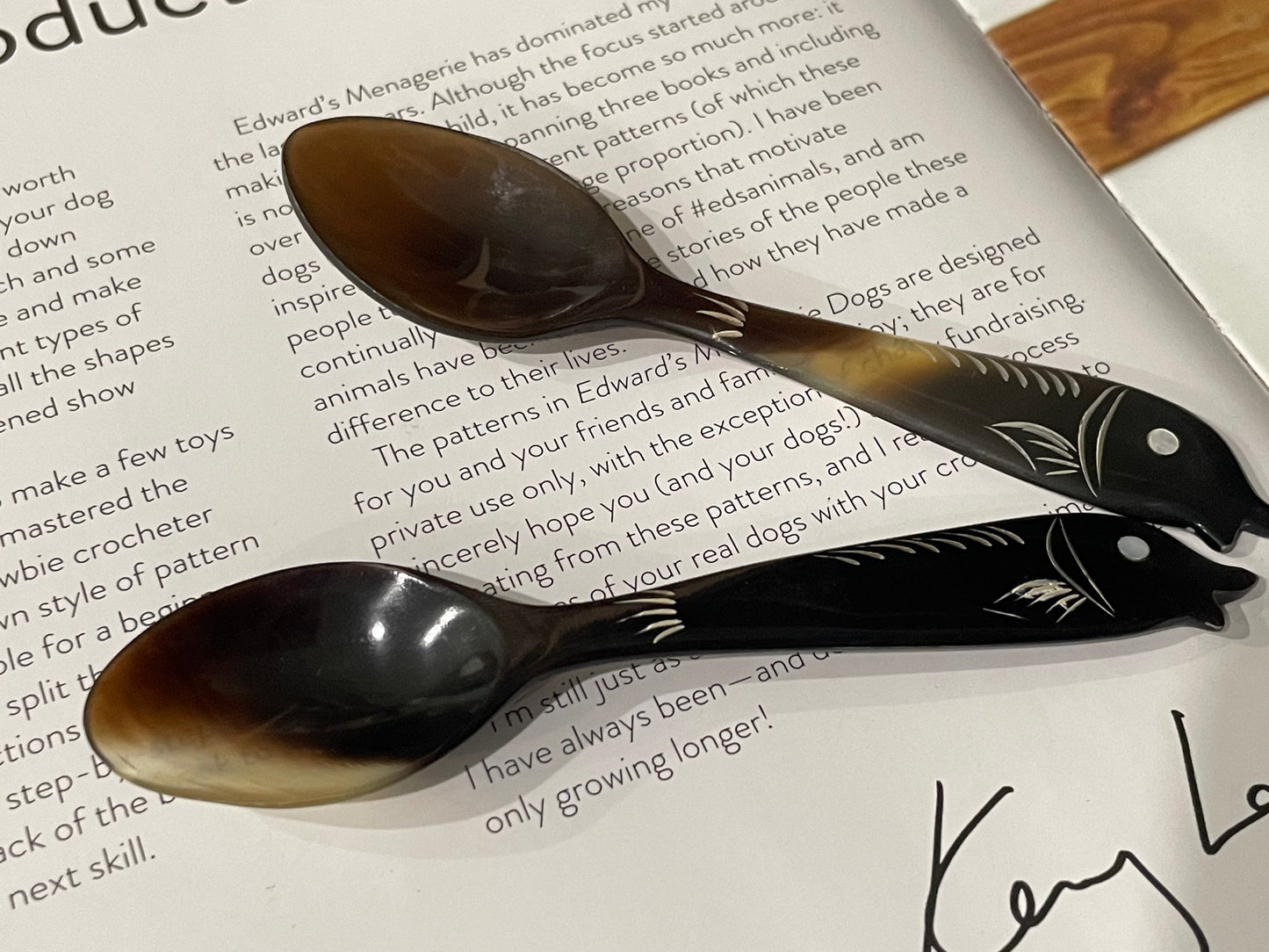 Handcrafted Unique Buffalo Horn Teaspoon Spice Spoon with Carved Fish Handle