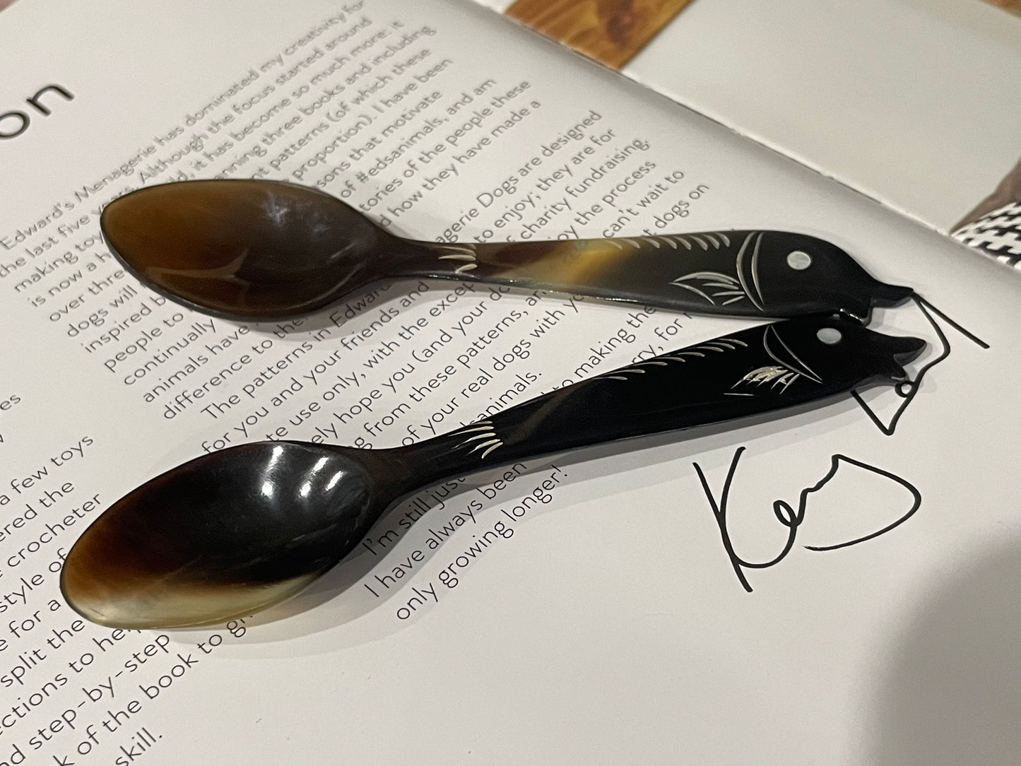 Handcrafted Unique Buffalo Horn Teaspoon Spice Spoon with Carved Fish Handle