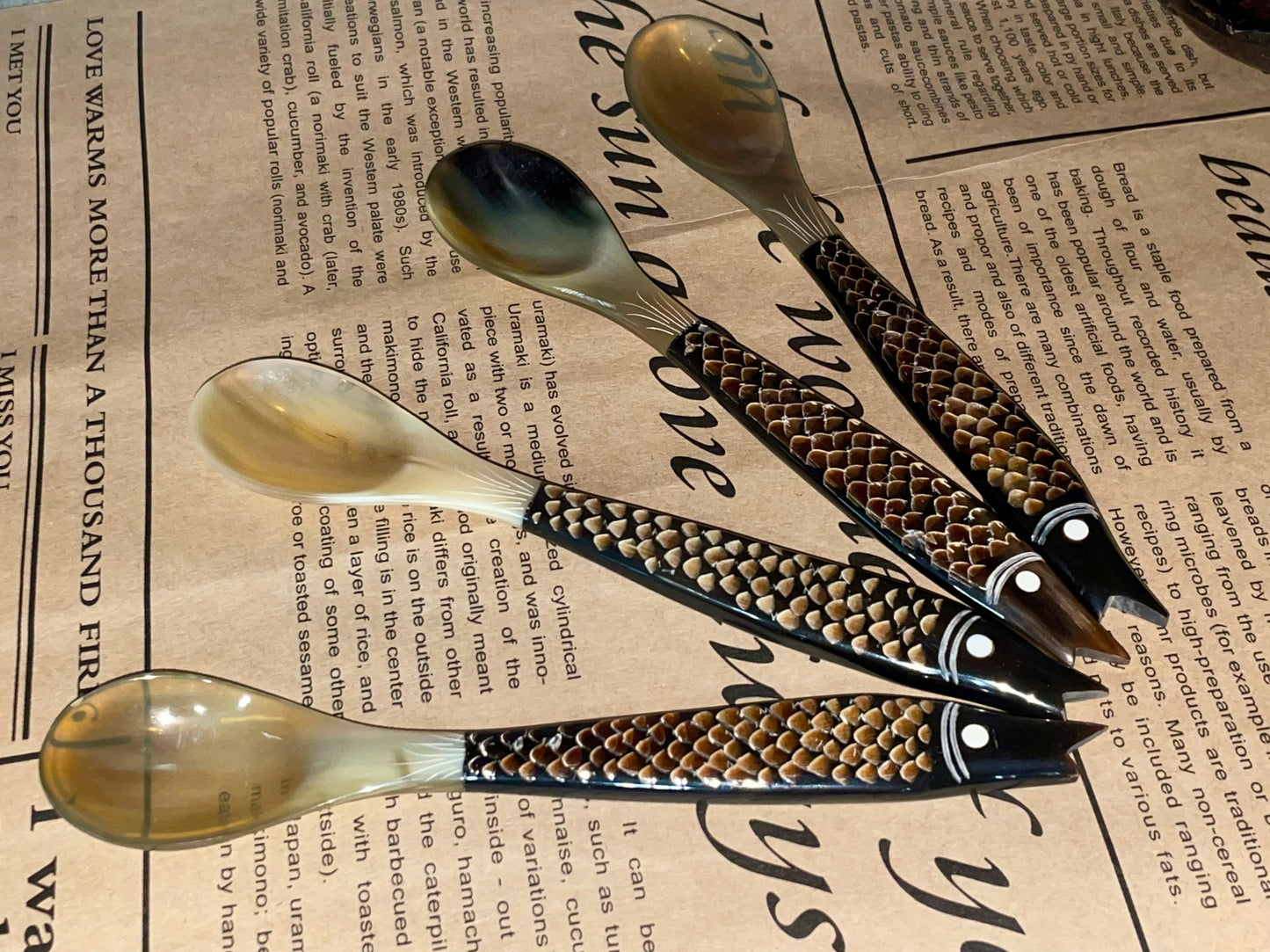 Unique Handcrafted Buffalo Horn Spoon With Carved Fish Handle